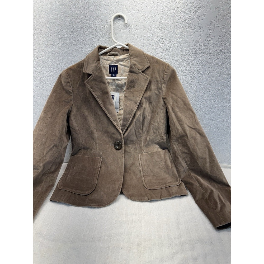 GAP Women Brown Velvet Blazer Jacket Size 4 Stretch Lined 260079-00-1 Vintage